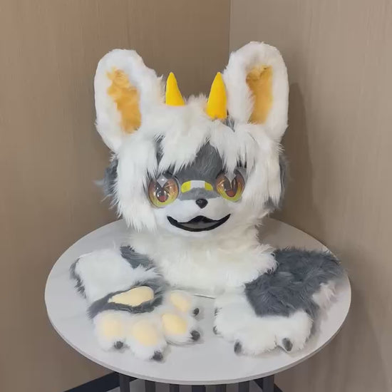 White and grey kemono canine fursuit set — finished build video