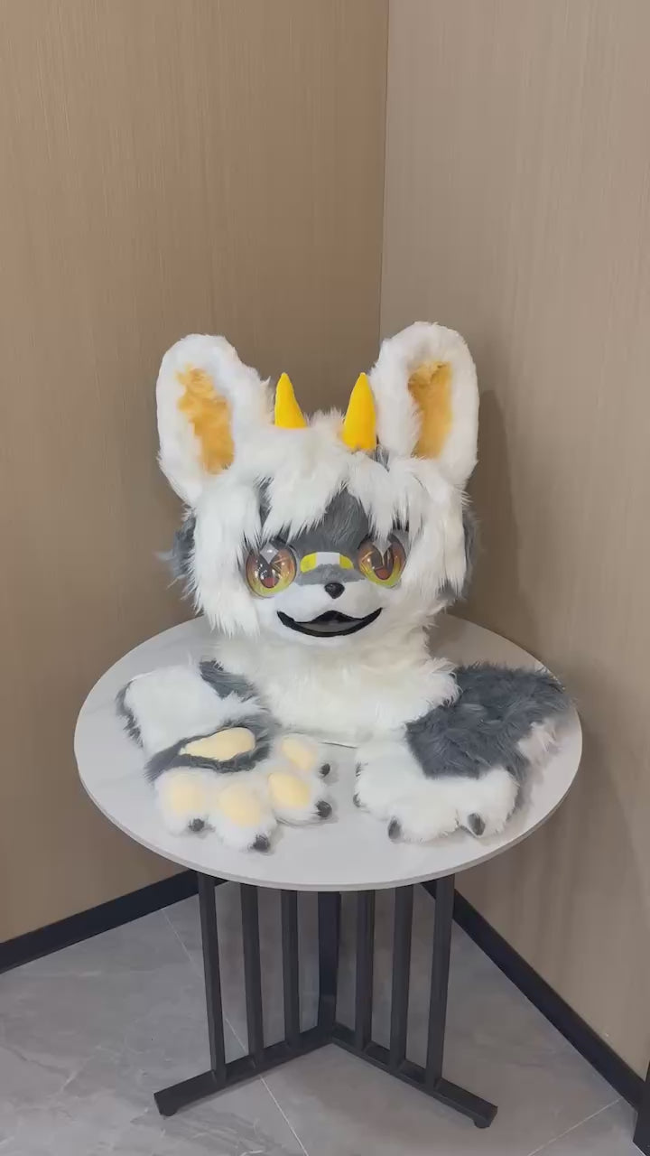 White and grey kemono canine fursuit set — finished build video