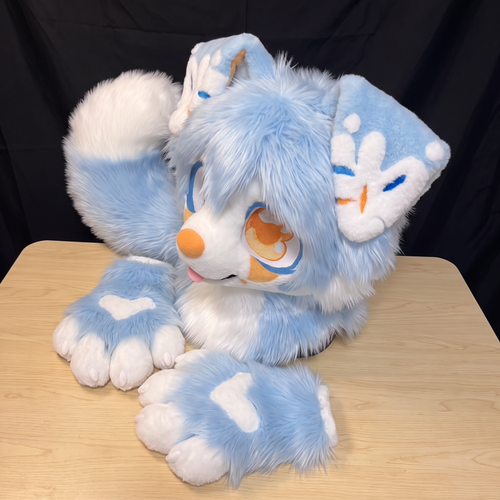 Blue K9 Fursuit Head & Paws Set, Custom Cute Puppy Furry Costume, Handmade Dog Kemono Mask, Therian Cosplay Tail