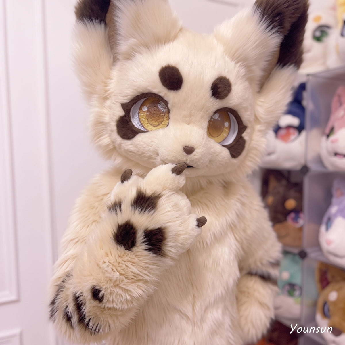 Kemono Fursuit Fullsuit Partial Set, Cute Cream Brown Fox Cat Fursuit Head Paws Tail, Ice Cream Fur Cosplay Suit, Handmade Mascot Gift