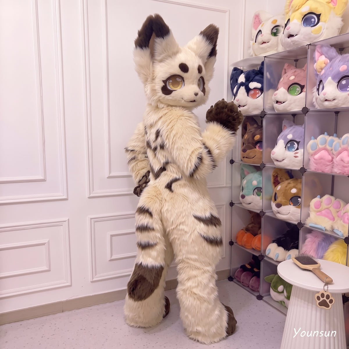 Kemono Fursuit Fullsuit Partial Set, Cute Cream Brown Fox Cat Fursuit Head Paws Tail, Ice Cream Fur Cosplay Suit, Handmade Mascot Gift